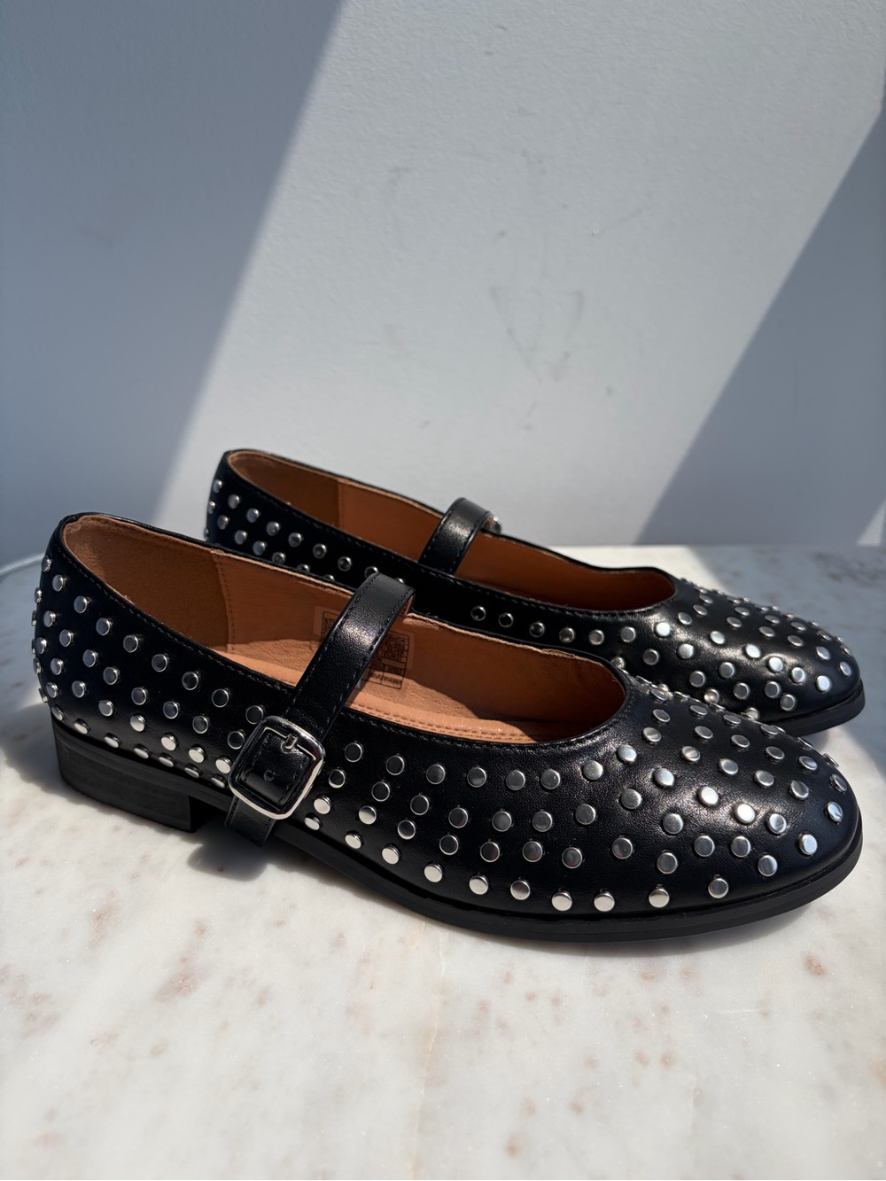 ELLE Black Studded Mary Jane Flats
